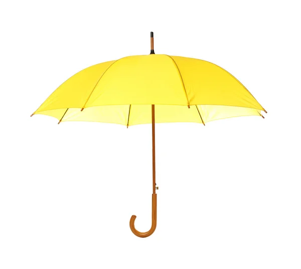 Moderno guarda-chuva amarelo aberto isolado no branco — Fotografia de Stock