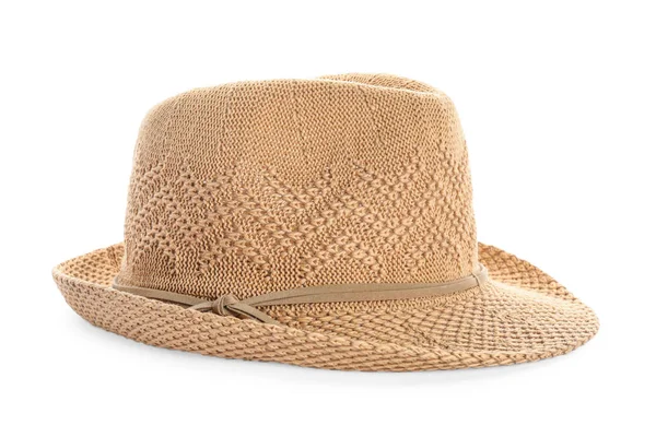 Elegante sombrero de verano sobre fondo blanco. Accesorio de playa — Foto de Stock