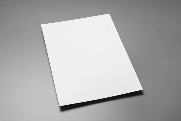 Folhas de papel em branco para brochura sobre fundo cinzento. Faz asneira. — Fotografia de Stock