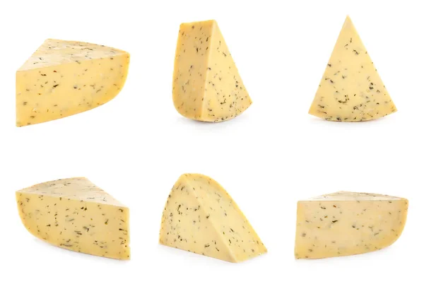 Sada lahodného sýra na bílém pozadí — Stock fotografie