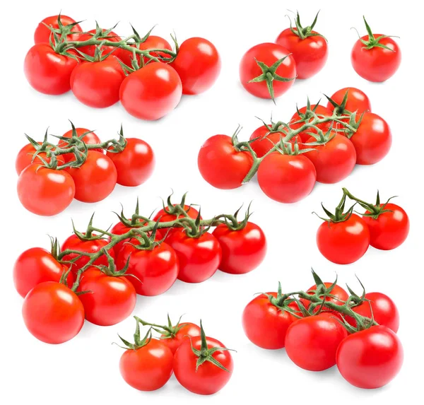 Set of juicy ripe cherry tomatoes on white background — Stock Photo, Image