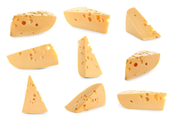 Set de deliciosos quesos sobre fondo blanco —  Fotos de Stock