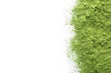 Yeşil buğday çim tozu beyaz izole, üst görünümü