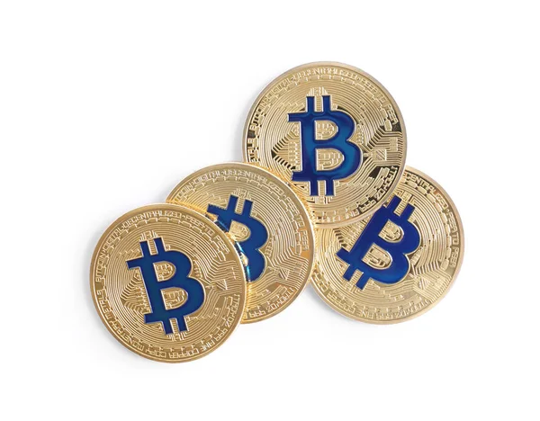 Bitcoins aislados en blanco, vista superior. Moneda digital — Foto de Stock