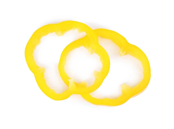 Beyaz, üst görünümde izole sarı biber halkaları — Stok fotoğraf