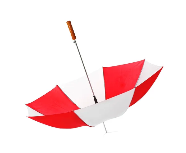 Moderní otevřený zářící deštník izolovaný na bílém — Stock fotografie