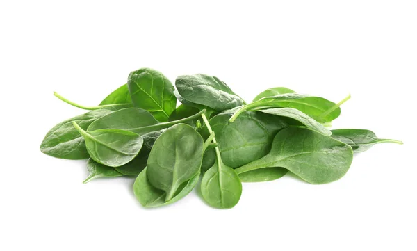 Mucchio di foglie di spinaci freschi verdi sani bambino su sfondo bianco — Foto Stock