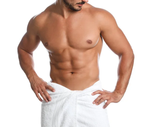Fiatal férfi karcsú test, fehér háttér, Vértes megtekintéséhez — Stock Fotó