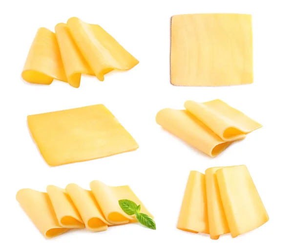 Uppsättning av läcker ost på vit bakgrund — Stockfoto