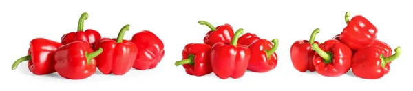 Conjunto de pimentas vermelhas frescas no fundo branco. Design de banner — Fotografia de Stock