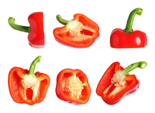 Uppsättning färsk röd paprika på vit bakgrund — Stockfoto