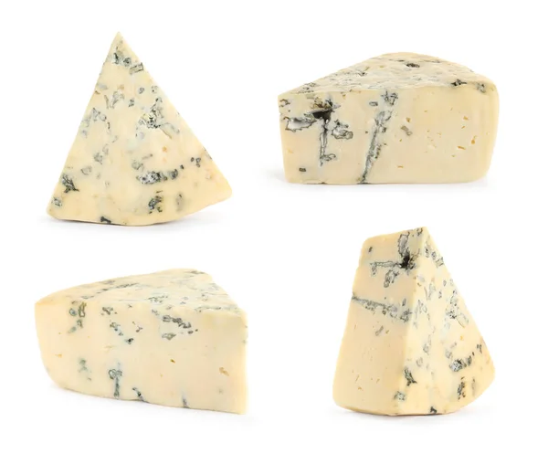 Conjunto de delicioso queijo azul no fundo branco — Fotografia de Stock