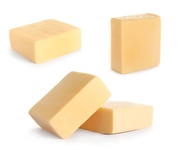Conjunto de delicioso queijo no fundo branco — Fotografia de Stock
