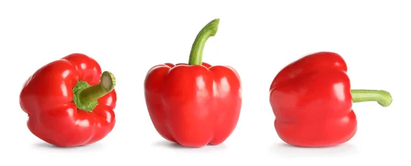 Conjunto de pimentas vermelhas frescas no fundo branco. Design de banner — Fotografia de Stock