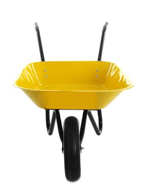 Beyaz üzerinde izole renkli el arabası. Bahçe aracı