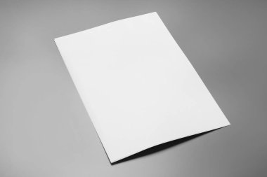 Gri arka planda broşür için boş kağıt levhalar. Sahte