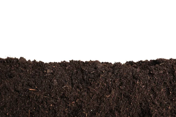 Layer of fresh soil isolated on white. Gardening time — Stock Photo, Image