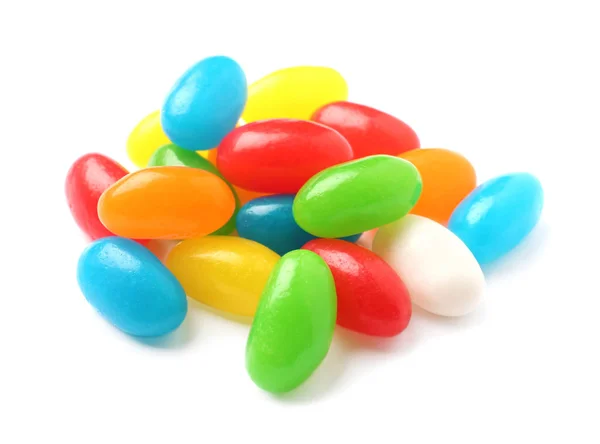 Pile of tasty bright jelly beans isolated on white — Stock Photo, Image