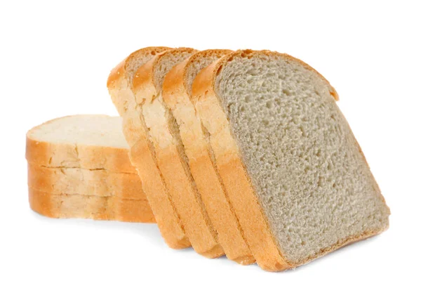 Plastry chleba pszennego na białym tle — Zdjęcie stockowe