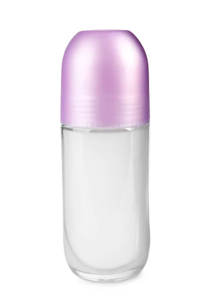 Lege glazen deodorant container op witte achtergrond — Stockfoto