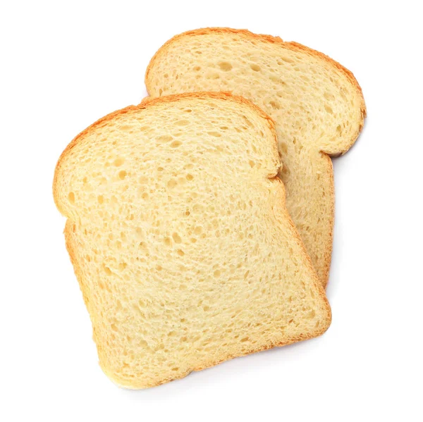 Кусочки пшеничного хлеба изолированы на белом, вид сверху — стоковое фото