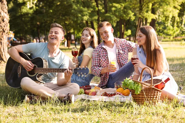 Jóvenes disfrutando de un picnic en el parque el día de verano — Foto de Stock