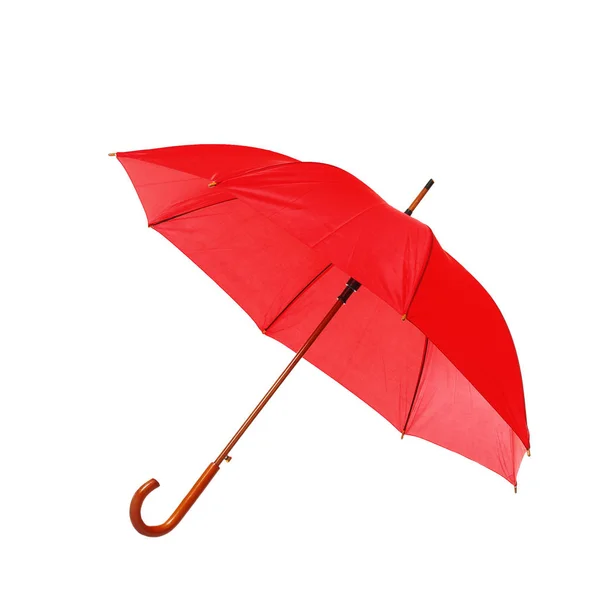 Moderno guarda-chuva vermelho aberto isolado no branco — Fotografia de Stock