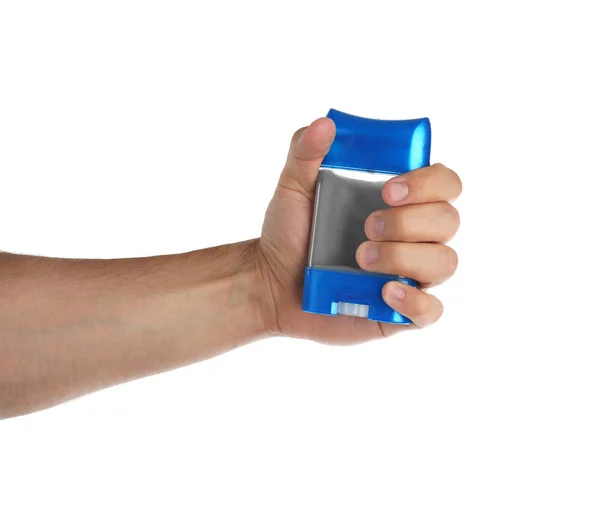 Ember Holding gél dezodor fehér alapon, Vértes — Stock Fotó