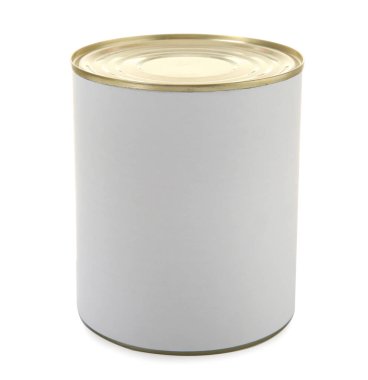 Closed tin can isolated on white, mockup for design clipart
