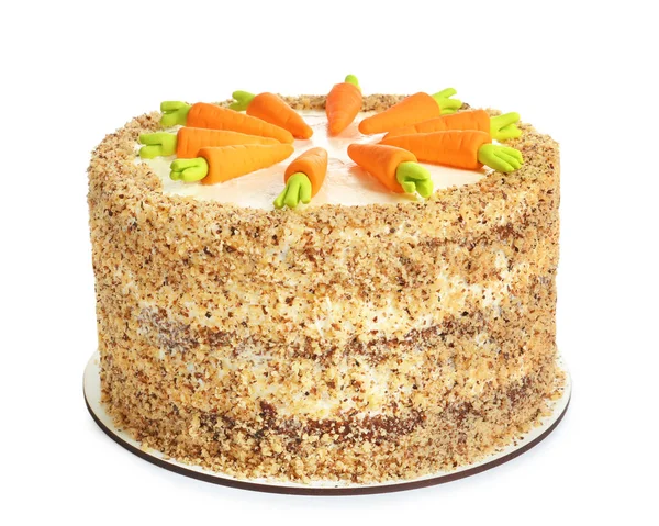Pyszne naturalne ciasto marchewkowe na białym tle — Zdjęcie stockowe