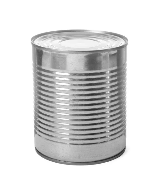 Closed tin can isolated on white, mockup for design — Stock Photo, Image