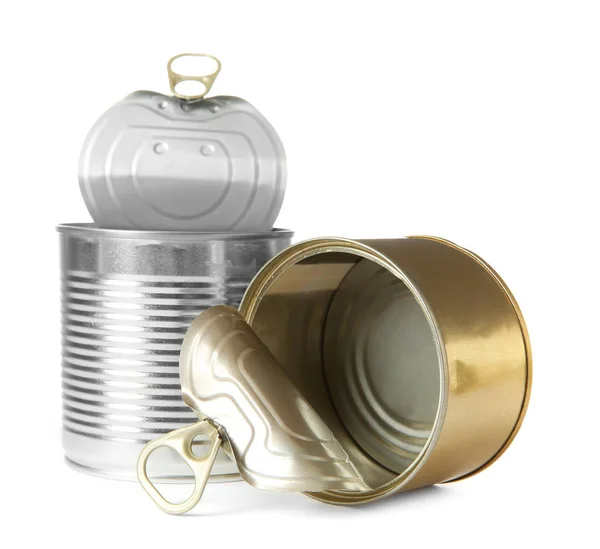 白に隔離された開き缶、デザインのためのモックアップ — ストック写真