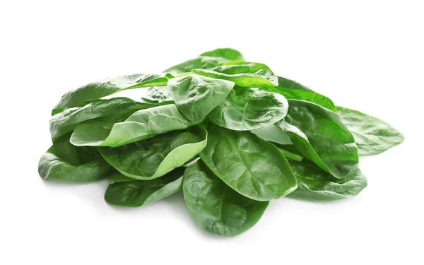Heap of fresh green healthy baby spinach leaves isolated on white — Stock Photo, Image