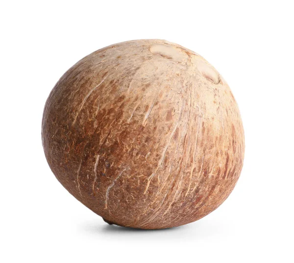 Dojrzały cały brązowy kokosowy na białym tle — Zdjęcie stockowe