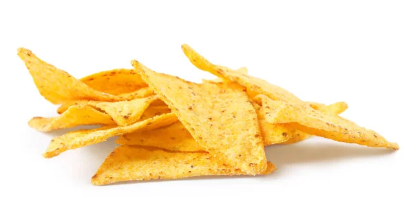 Stapel lekkere Mexicaanse nacho's chips op witte achtergrond — Stockfoto