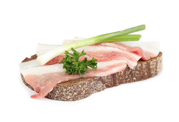 Pork fatback sandwich with onion isolated on white — Stock Image Pork fatback sandwich with onion isolated on white Stock Photo