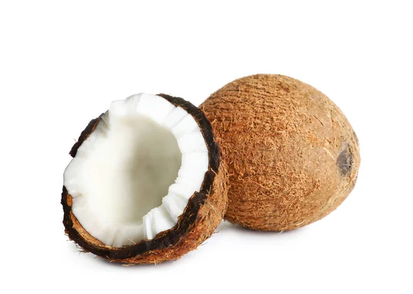 Fresh ripe brown coconuts on white background — Stock Photo, Image