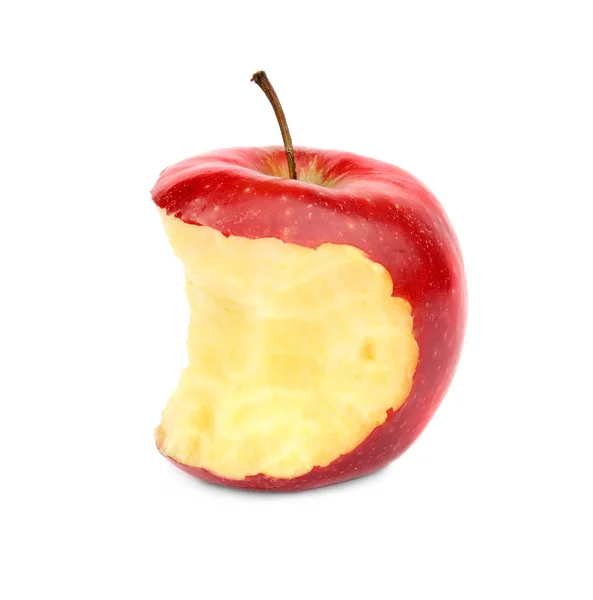 Half eaten red apple on white background — Stock Photo, Image