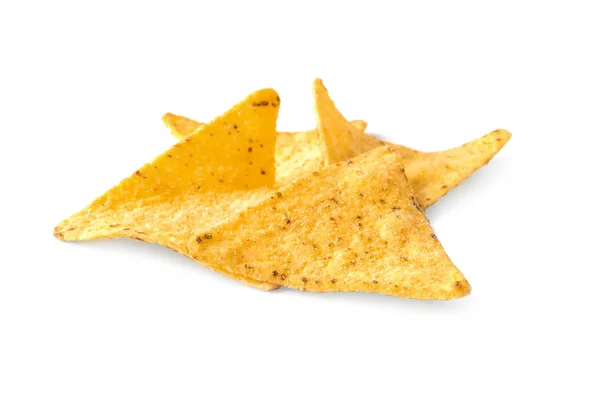 Läckra mexikanska nachos chips på vit bakgrund — Stockfoto