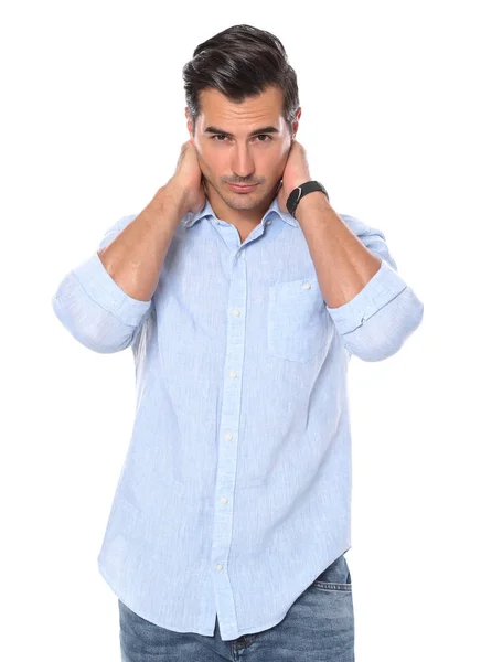 Retrato de joven guapo sobre fondo blanco — Foto de Stock