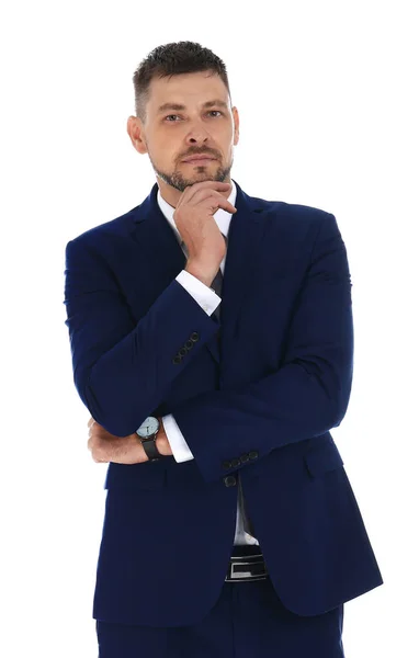 Formador profesional de negocios posando sobre fondo blanco — Foto de Stock