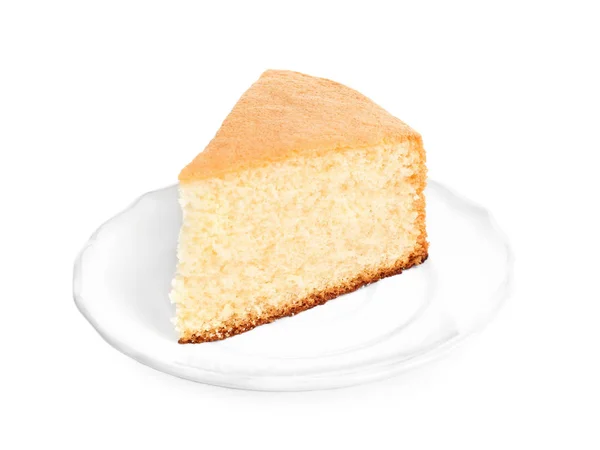 Trozo de delicioso pastel casero fresco sobre fondo blanco —  Fotos de Stock