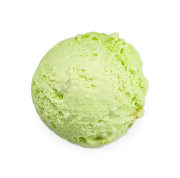 Scoop of delicious pistachio ice cream on white background, top view Stock Image