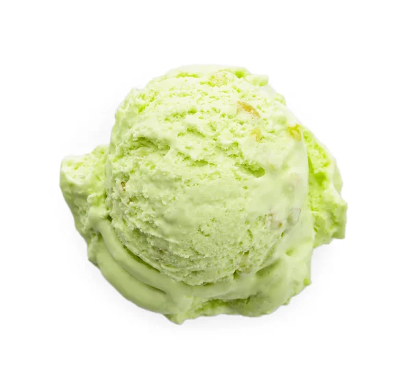Scoop of delicious pistachio ice cream on white background, top view Royalty Free Stock Photos