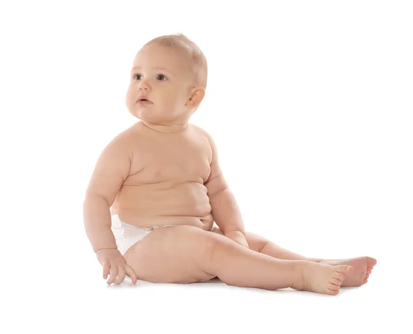Cute little baby on white background. Crawling time — Stock Photo, Image