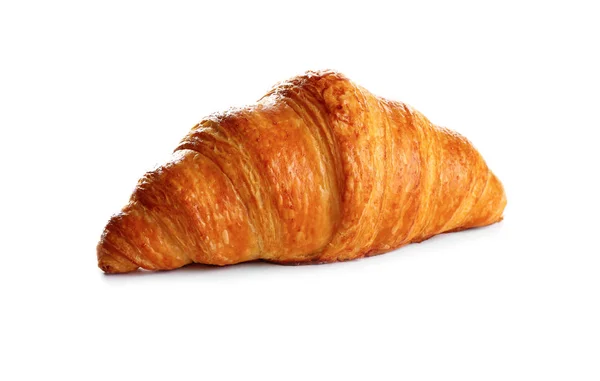 Croissant fresco e saporito su fondo bianco. Pasticceria francese — Foto Stock