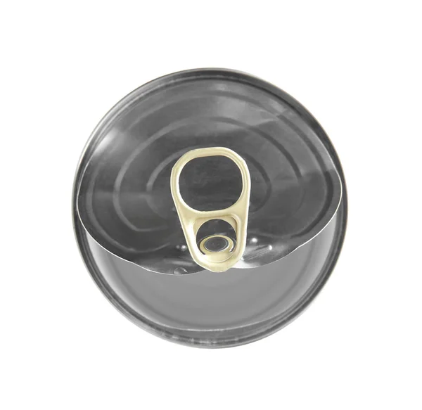Open tin kan geïsoleerd worden op wit, bovenaanzicht — Stockfoto