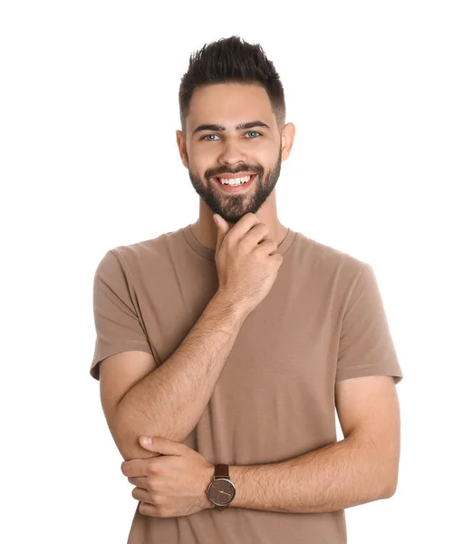 Ritratto di bell'uomo sorridente isolato su bianco — Foto Stock