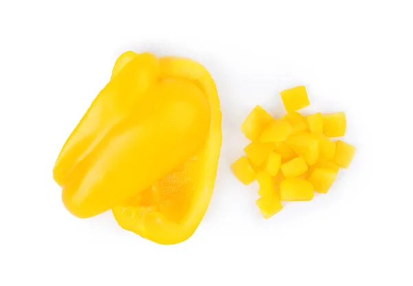Cut Yellow Bell Pepper geïsoleerd op wit, Top View — Stockfoto