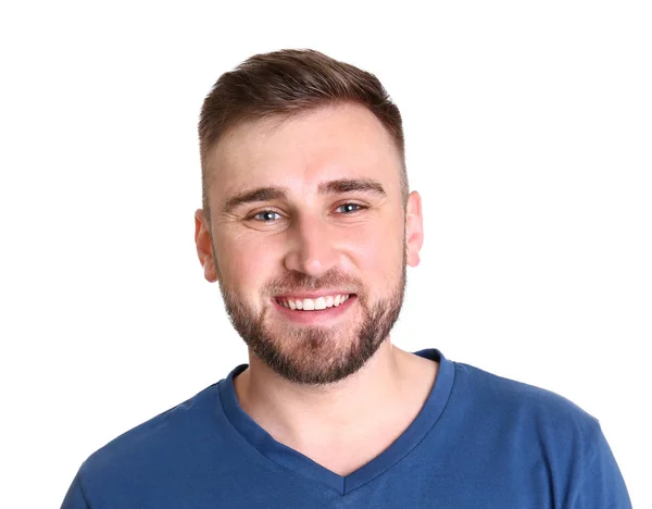 Retrato de hombre feliz guapo sobre fondo blanco — Foto de Stock